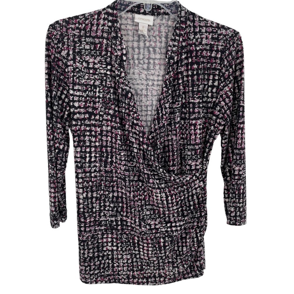 Chico's Multi-Color Abstract Print V-Neck Blouse - Chico's Sz 0 / US Sz S/4